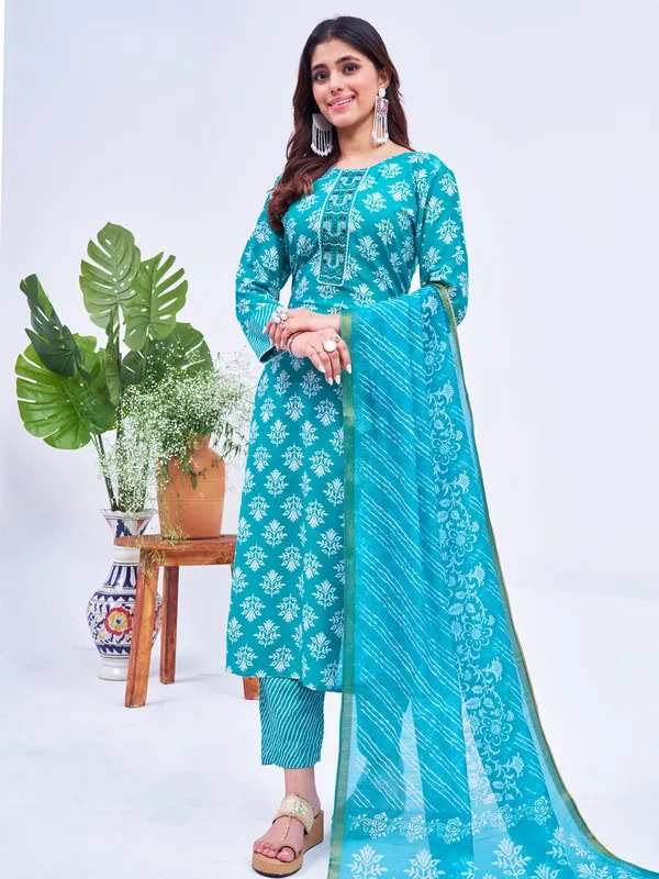 Blue_&_Rama_Kurta_Pant_Dupatta_Set_For_Women