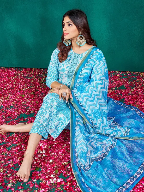 Light_Blue_&_SkyBlue_Kurta_Pant_Dupatta_Set_For_Women