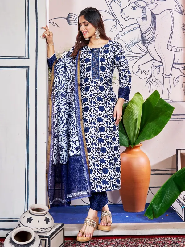 Blue_Kurta_Pant_Dupatta_Set_For_Women