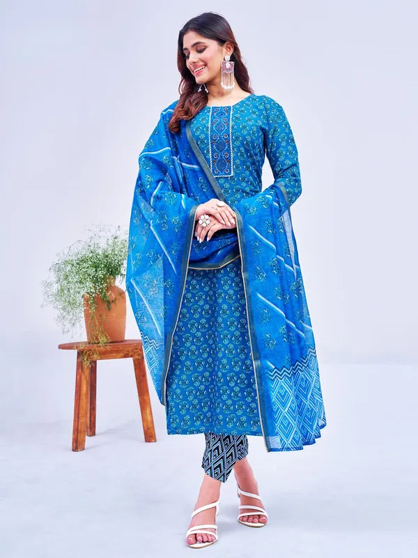 Blue_Kurta_Pant_Dupatta_Set_For_Women