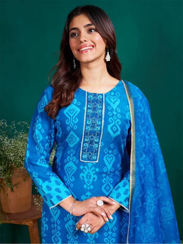 Blue_Kurta_Pant_Dupatta_Set_For_Women
