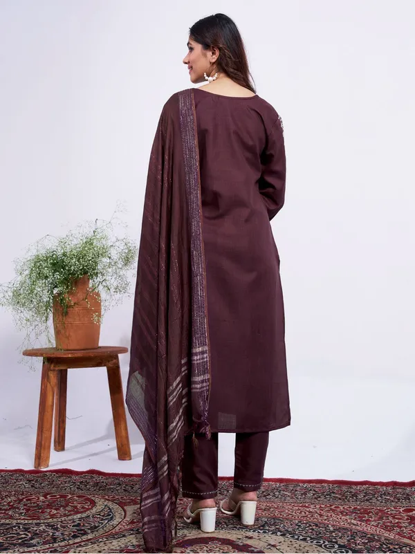 Brown_&_Coffee_Kurta_Pant_Dupatta_Set_For_Women