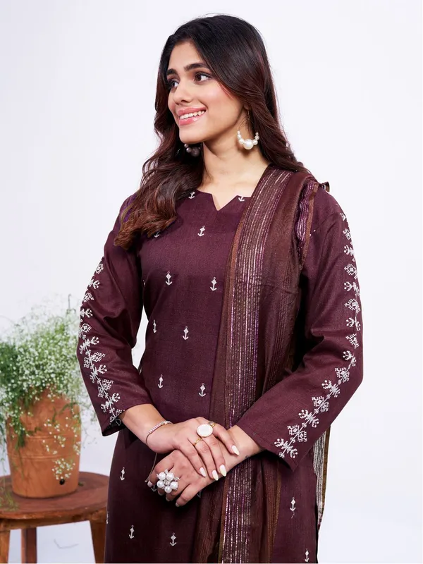 Brown_&_Coffee_Kurta_Pant_Dupatta_Set_For_Women