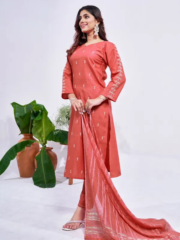 Orange_&_Coral_Kurta_Pant_Dupatta_Set_For_Women