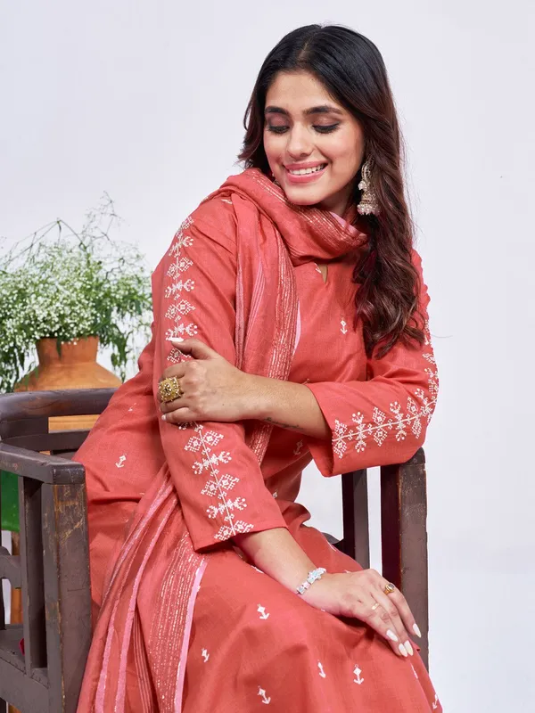 Orange_&_Coral_Kurta_Pant_Dupatta_Set_For_Women