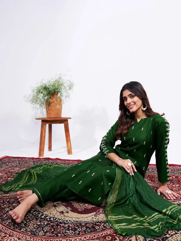 Dark_Green_Kurta_Pant_Dupatta_Set_For_Women