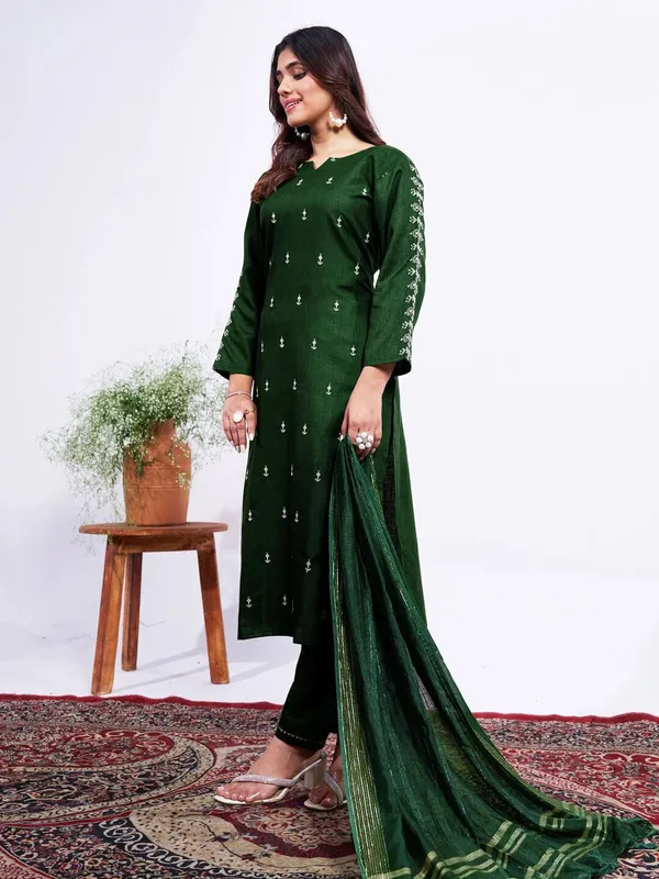 Dark_Green_Kurta_Pant_Dupatta_Set_For_Women
