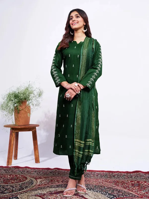 Dark_Green_Kurta_Pant_Dupatta_Set_For_Women