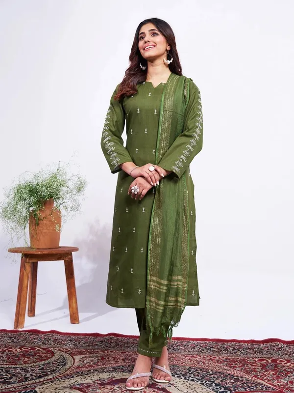 Green_&_Mehendi_Kurta_Pant_Dupatta_Set_For_Women