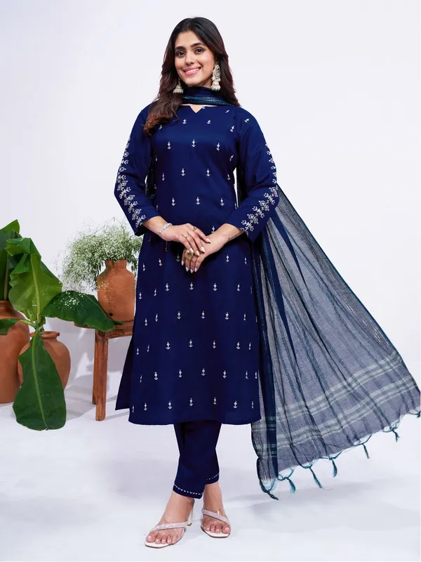 Purple_&_Dark_Blue_Kurta_Pant_Dupatta_Set_For_Women