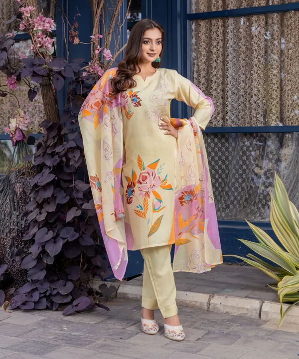 Yellow_&_Cream_Kurta_Pant_Dupatta_Set_For_Women