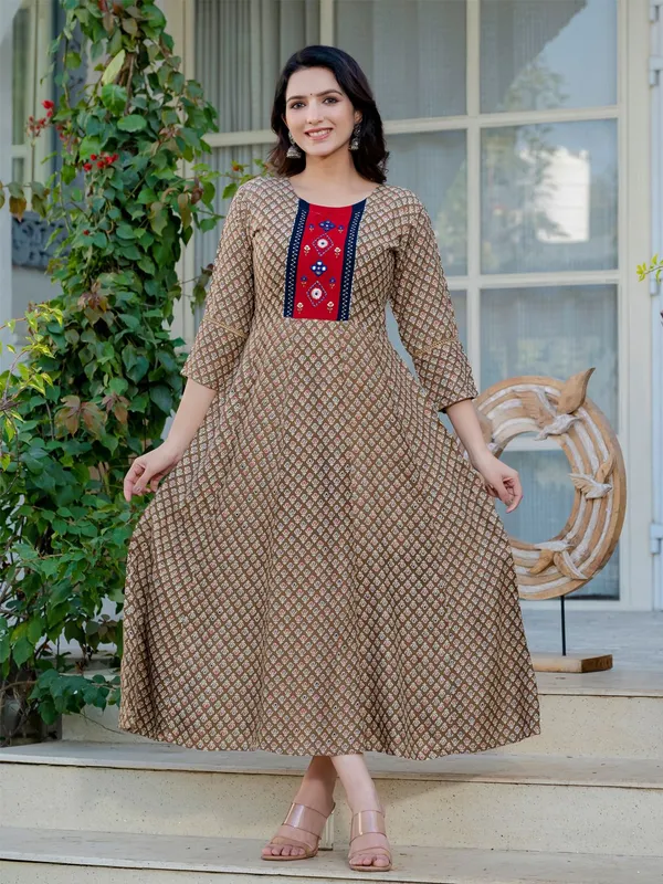 Beige_&_Khaki_Beige_Printed_A-line_Kurta_For_Women