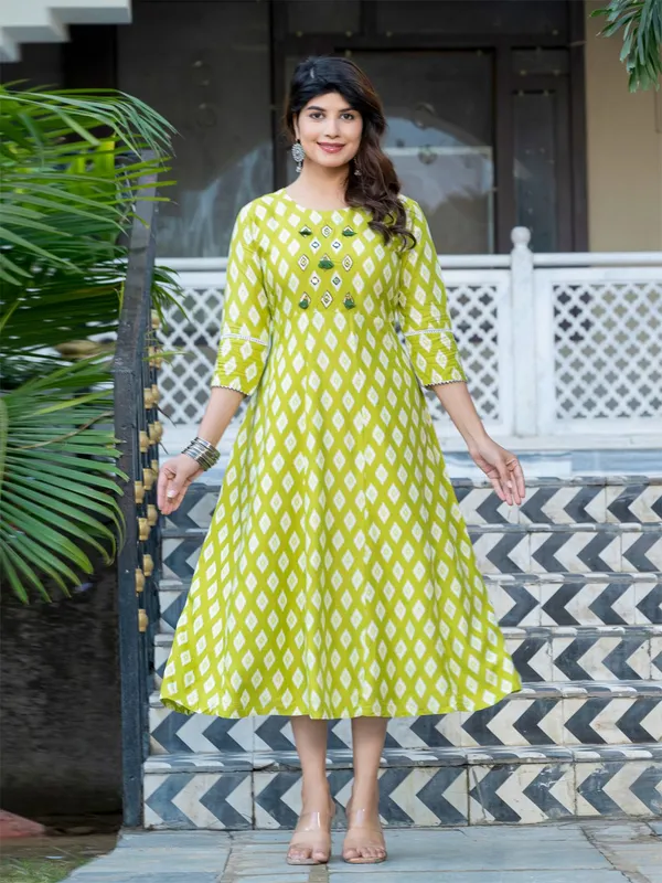 Green_&_Parrot_Green_Printed_A-line_Kurta_For_Women
