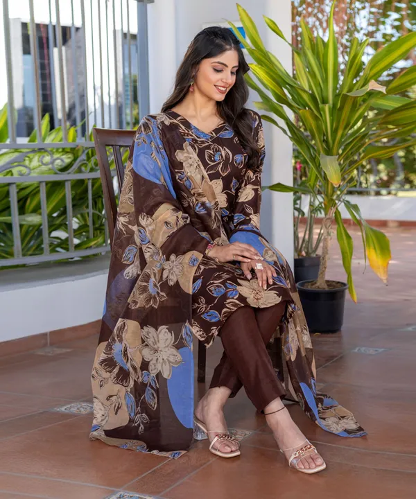 Brown_&_Coffee_Kurta_Pant_Dupatta_Set_For_Women