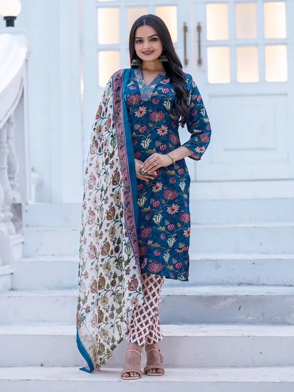 Multicolor_&_Navy_Blue_Kurta_Pant_Dupatta_Set_For_Women