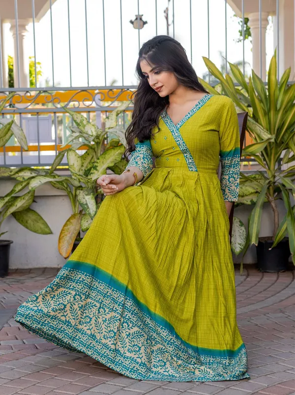 Green_&_Parrot_Green_Printed_Anarkali_Kurta_For_Women