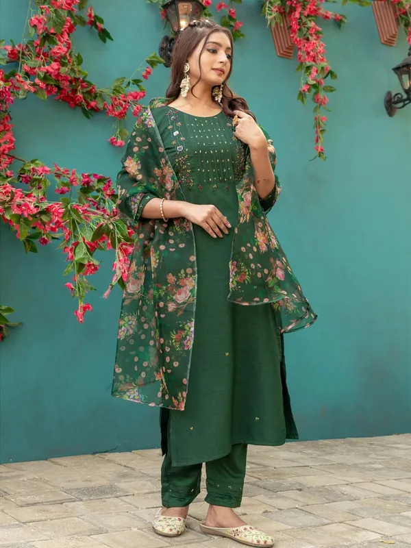 Dark_Green_Kurta_Pant_Dupatta_Set_For_Women