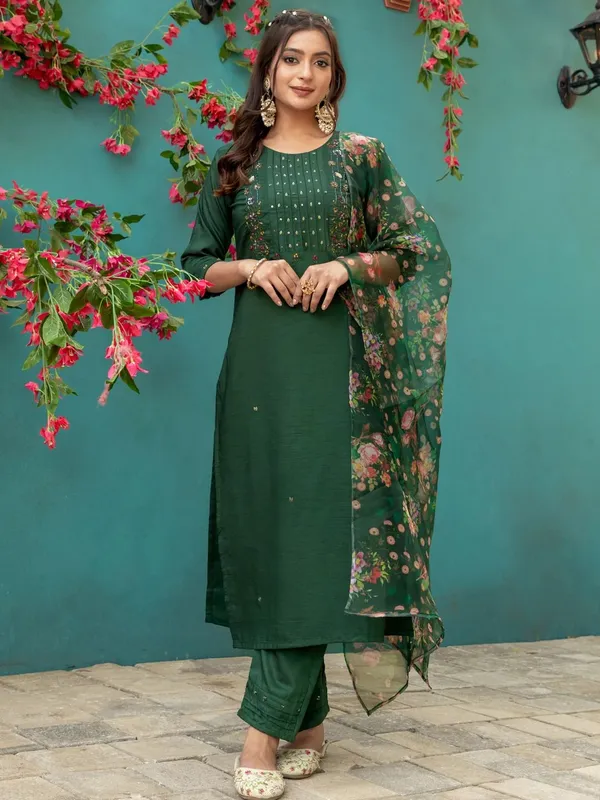 Dark_Green_Kurta_Pant_Dupatta_Set_For_Women