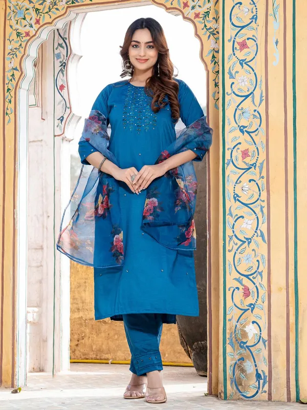Blue_&_Morpich_Kurta_Pant_Dupatta_Set_For_Women
