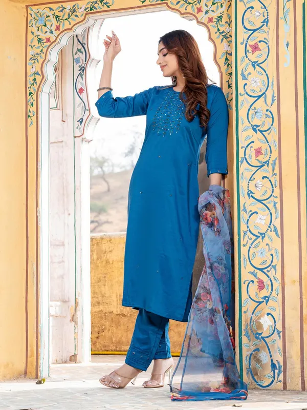 Blue_&_Morpich_Kurta_Pant_Dupatta_Set_For_Women