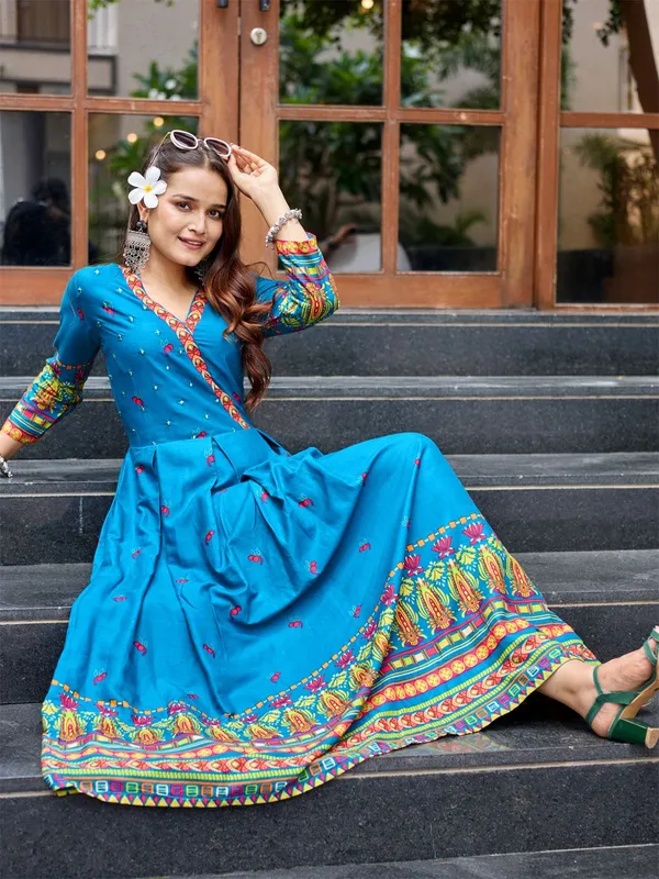 Light_Blue_&_Morpich_Light_Blue_Printed_Anarkali_Kurta_For_Women