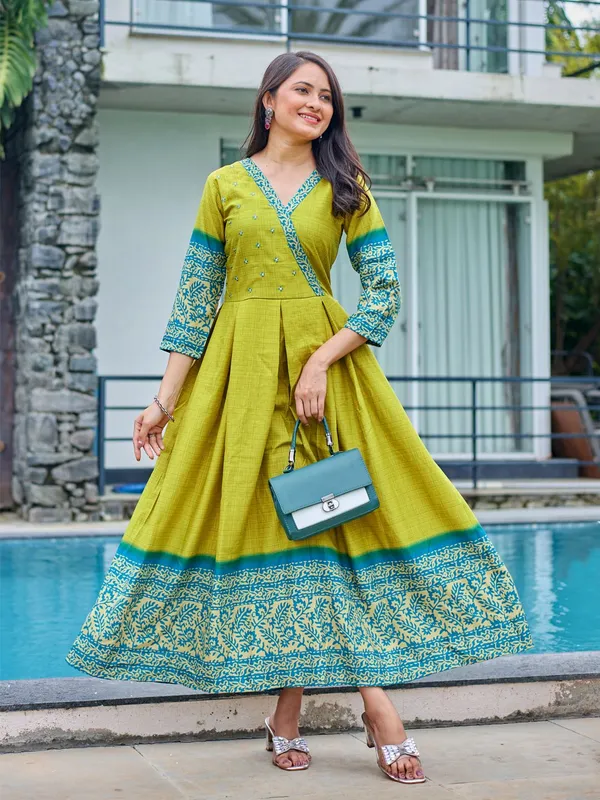 Green_&_Parrot_Green_Printed_Anarkali_Kurta_For_Women