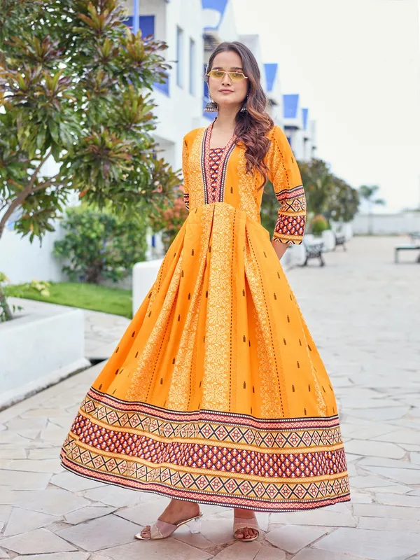 Orange::Multicolor_&_Orange_Orange_&_Multicolor_Printed_Anarkali_Kurta_For_Women