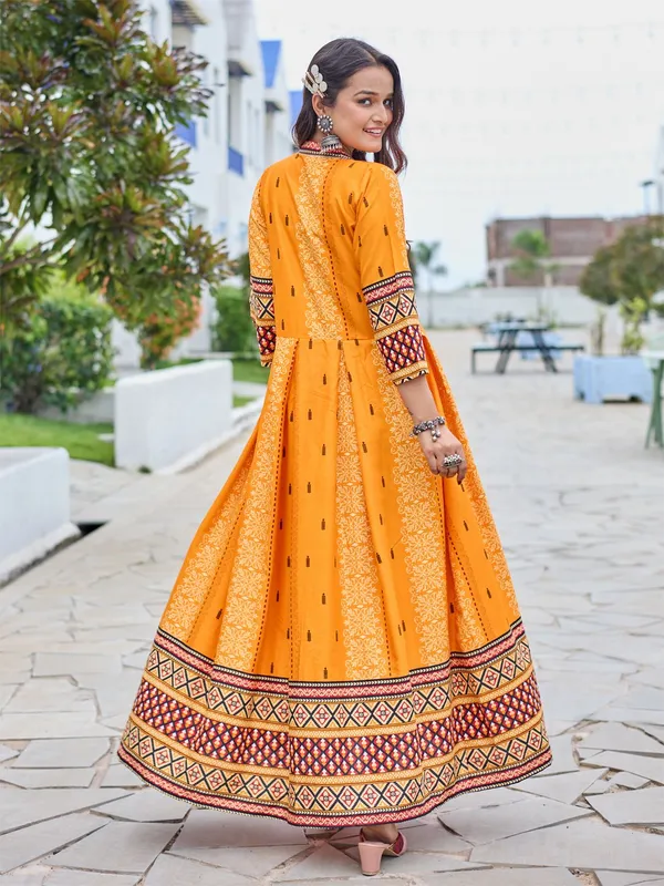 Orange::Multicolor_&_Orange_Orange_&_Multicolor_Printed_Anarkali_Kurta_For_Women
