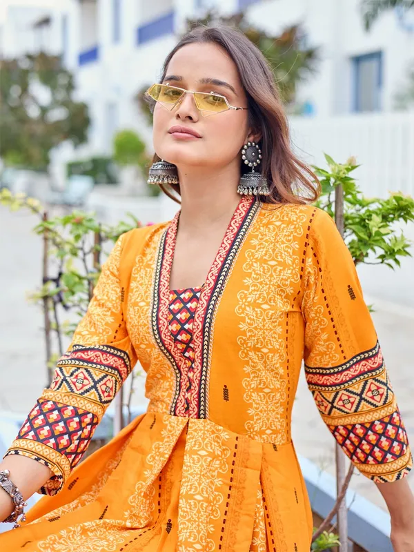 Orange::Multicolor_&_Orange_Orange_&_Multicolor_Printed_Anarkali_Kurta_For_Women