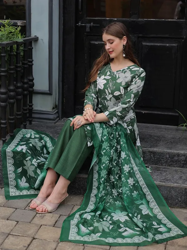 Green_&_Dark_Green_Kurta_Pant_Dupatta_Set_For_Women