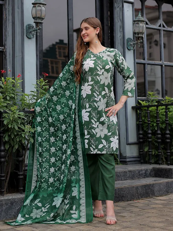 Green_&_Dark_Green_Kurta_Pant_Dupatta_Set_For_Women