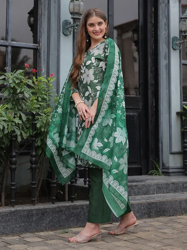 Green_&_Dark_Green_Kurta_Pant_Dupatta_Set_For_Women