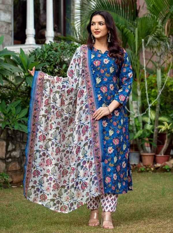 Blue_Kurta_Pant_Dupatta_Set_For_Women