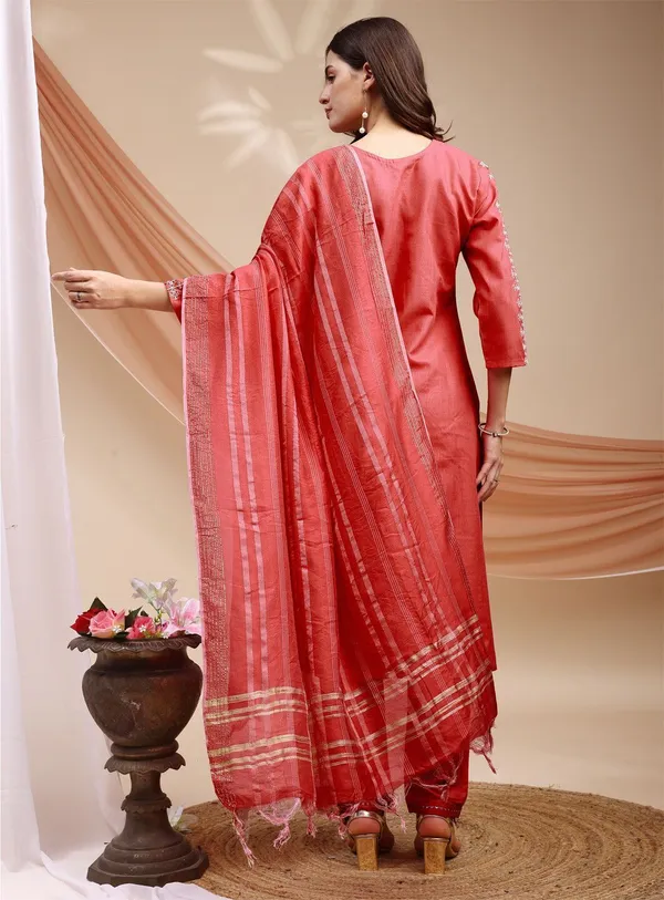 Orange_&_Coral_Kurti_Pant_Dupatta_Set_For_Women