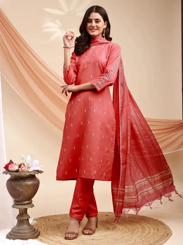 Orange_&_Coral_Kurti_Pant_Dupatta_Set_For_Women