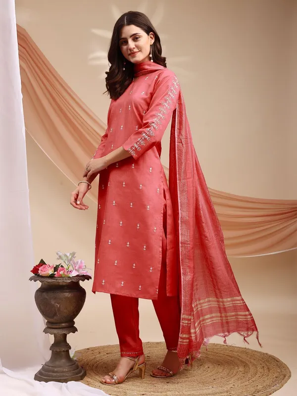 Orange_&_Coral_Kurti_Pant_Dupatta_Set_For_Women