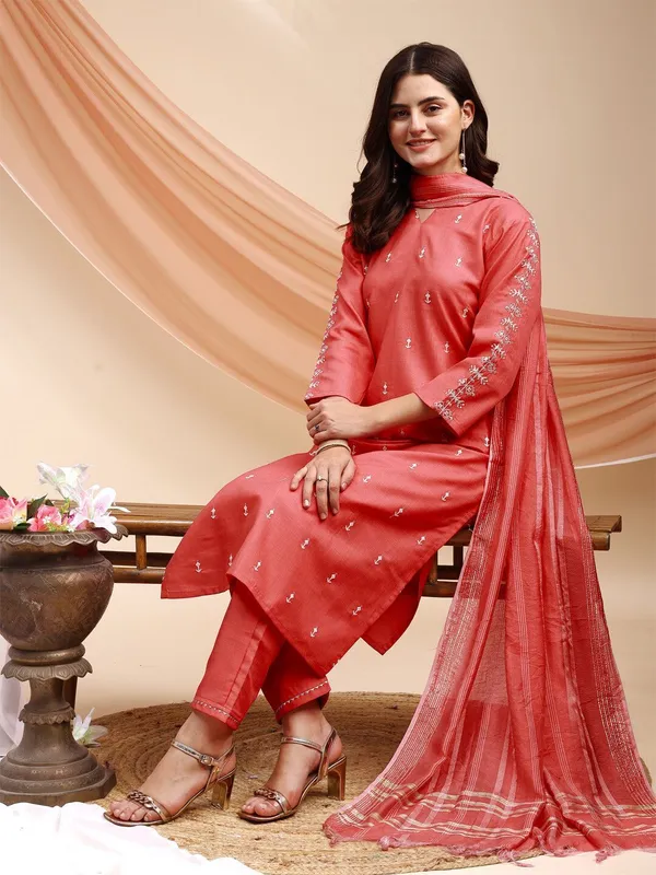 Orange_&_Coral_Kurti_Pant_Dupatta_Set_For_Women