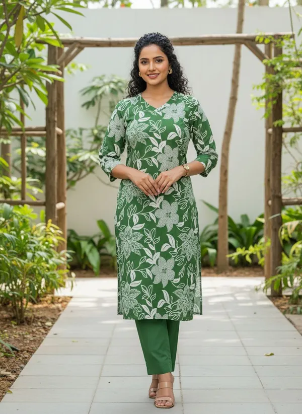 Green_&_Dark_Green_Kurta_Pant_Set_For_Women