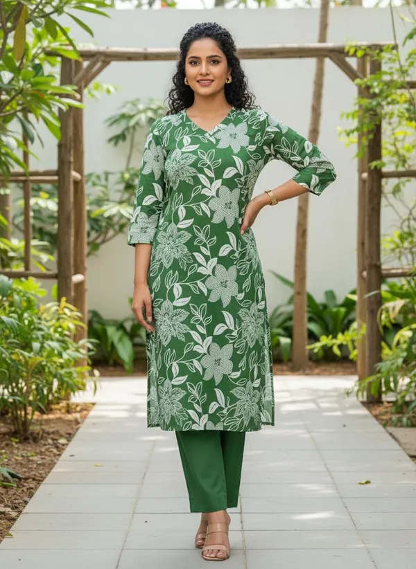 Green_&_Dark_Green_Kurta_Pant_Set_For_Women