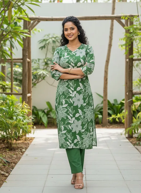 Green_&_Dark_Green_Kurta_Pant_Set_For_Women