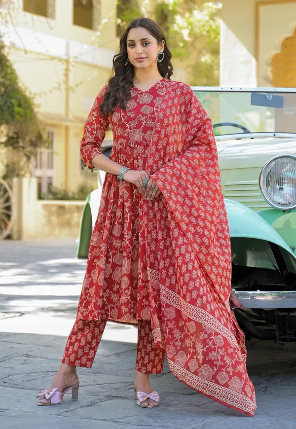 Red_&_Maroon_Kurta_Pant_Dupatta_Set_For_Women