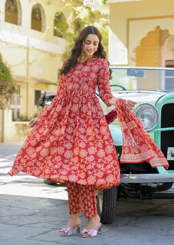 Red_&_Maroon_Kurta_Pant_Dupatta_Set_For_Women