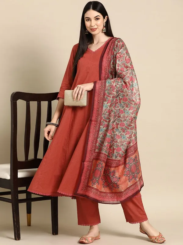Brown_&_Rust_Kurta_Pant_Dupatta_Set_For_Women