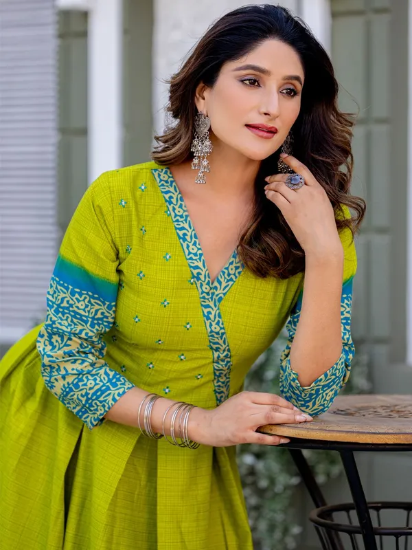 Green_&_Parrot_Green_Printed_Anarkali_Kurta_For_Women