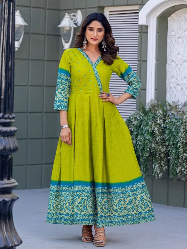 Green_&_Parrot_Green_Printed_Anarkali_Kurta_For_Women