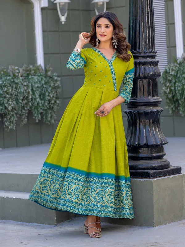 Green_&_Parrot_Green_Printed_Anarkali_Kurta_For_Women