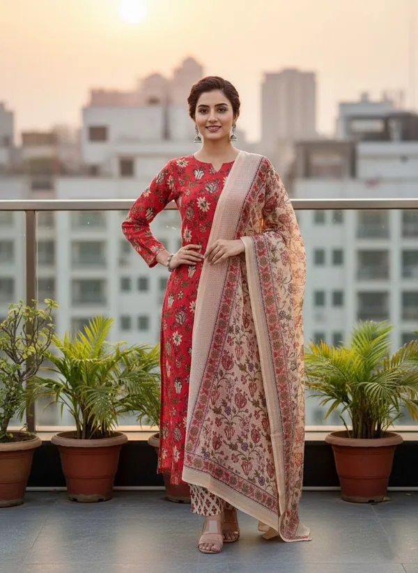 Red_Kurta_Pant_Dupatta_Set_For_Women