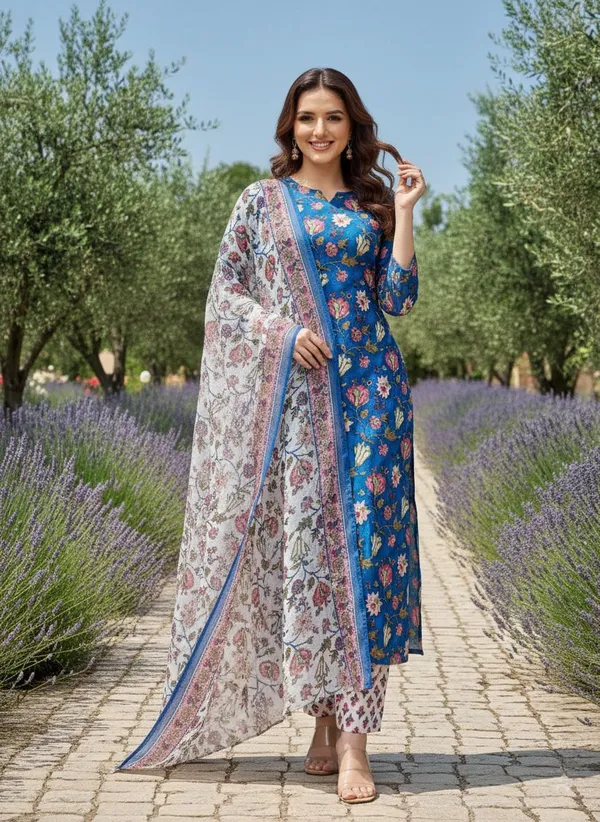 Blue_Kurta_Pant_Dupatta_Set_For_Women