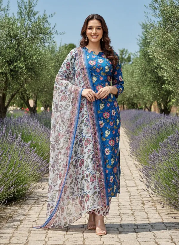 Blue_Kurta_Pant_Dupatta_Set_For_Women