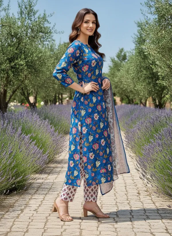 Blue_Kurta_Pant_Dupatta_Set_For_Women